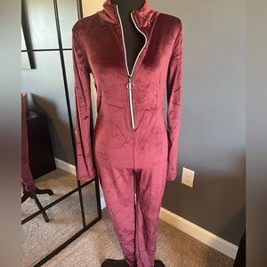 Maroon Velour Jumpsuit